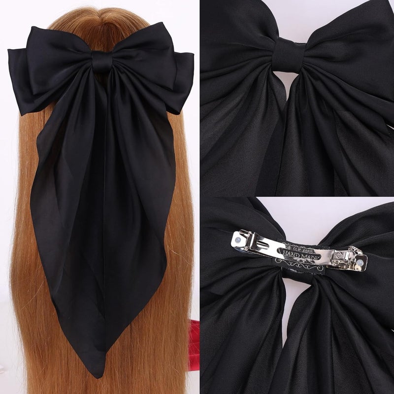 MRJ 6 Pcs Silky Satin Hair Bows Big Hair Ribbons for Women Large Hair Clips for Girls Hair Accessories Barrettes Metal Clips Bowknot Aesthetic - Image 2